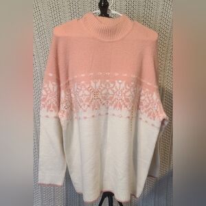 St. John's Bay Womens Nordic Style Pink & White Super Soft Sweater Plus Size 1X
